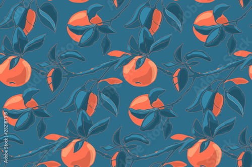 Art floral vector seamless pattern with autumn apples.