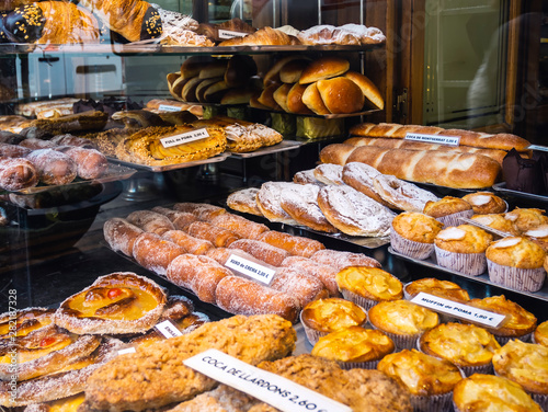 Bakery Pastry shop Cafe restaurant in Europe ,Variety Fresh bake product Croissant Bread Bun