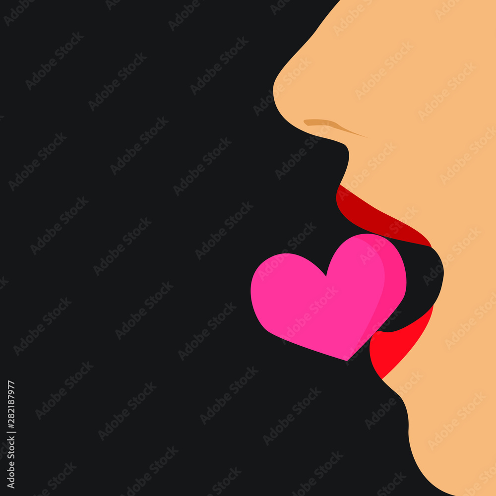 Heart in Mouth on black background illustration vector Heart in Mouth on black background illustration vector