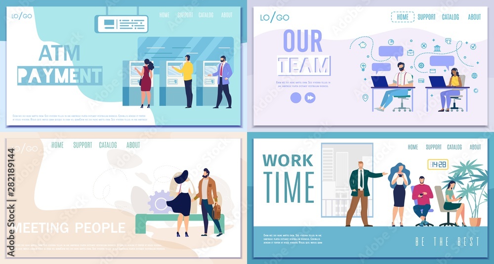 ATM Payment, Working People Vector Websites Set ATM Payment, Working People Vector Websites Set