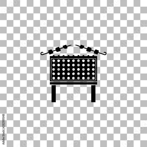 Barbecue grill with shashlik icon flat