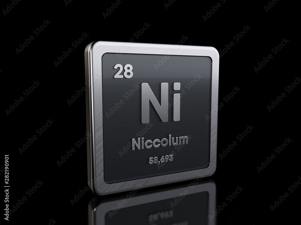 Nickel Ni, element symbol from periodic table series. 3D rendering isolated on black background Nickel Ni, element symbol from periodic table series. 3D rendering isolated on black background