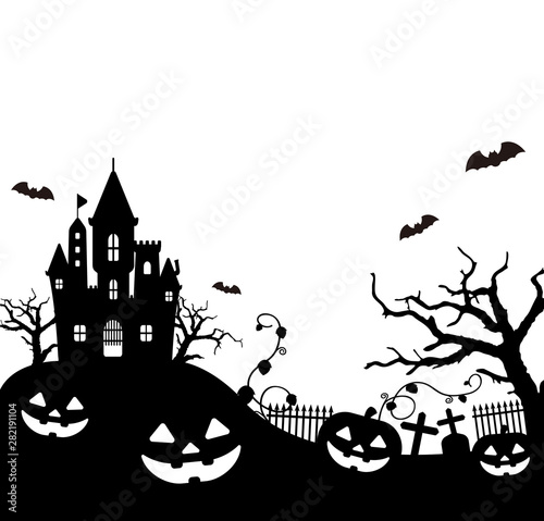 Halloween silhouette (pumpkin, castle etc.) vector illustration. 