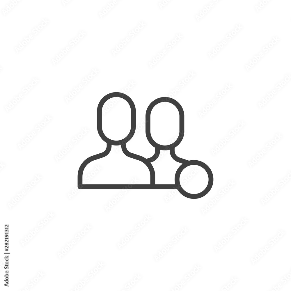 Friend notification line icon. linear style sign for mobile concept and web design. Friend request notice outline vector icon. Symbol, logo illustration. Vector graphics Friend notification line icon. linear style sign for mobile concept and web design. Friend request notice outline vector icon. Symbol, logo illustration. Vector graphics