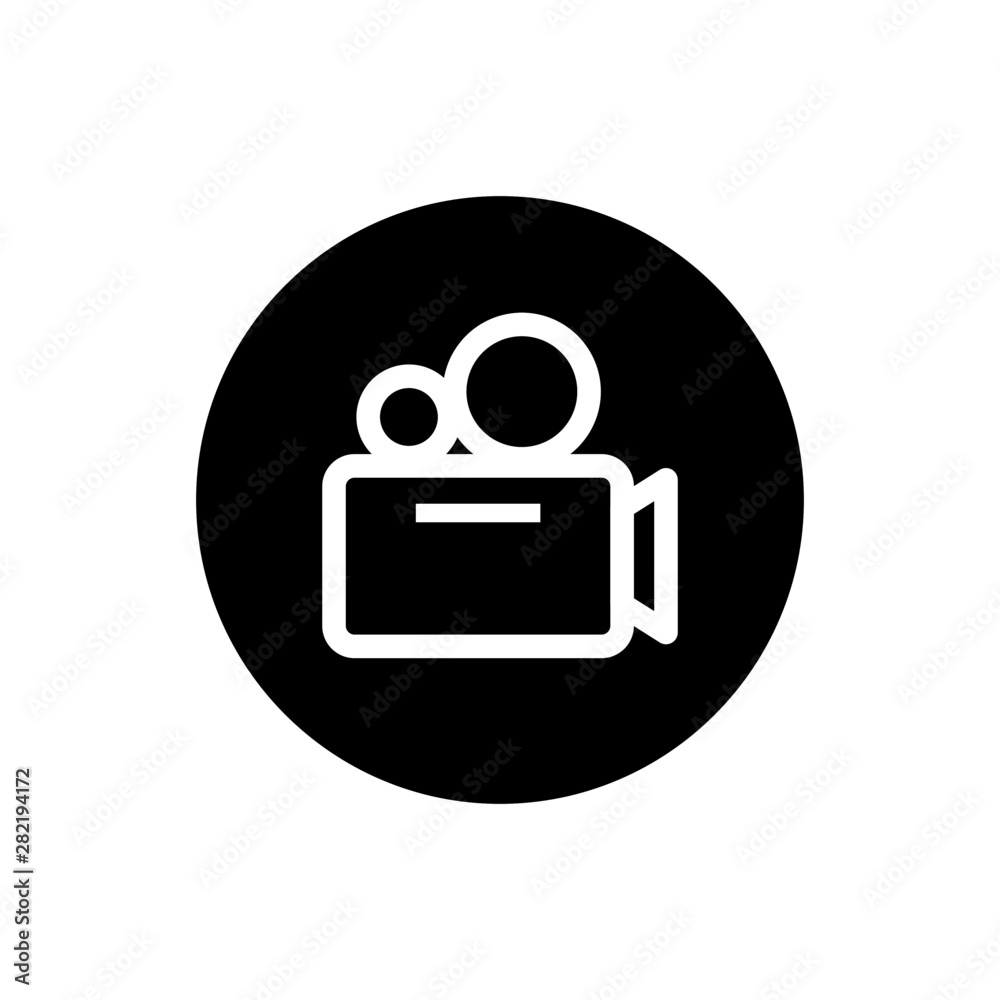 Video camera vector icon. Video camera icon line style concept for Logo element, web and mobile isolated on black circle Video camera vector icon. Video camera icon line style concept for Logo element, web and mobile isolated on black circle