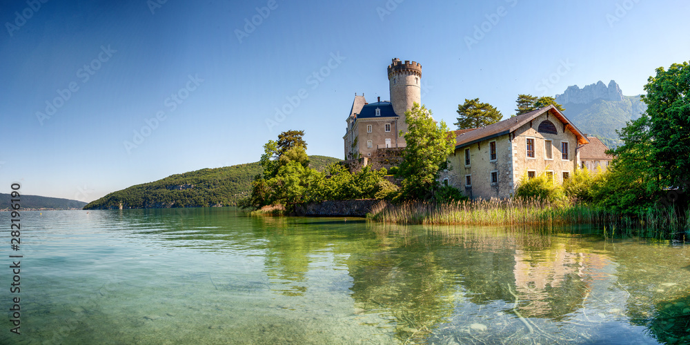 medieval castle on Annecy lake in Alpes mountains, France