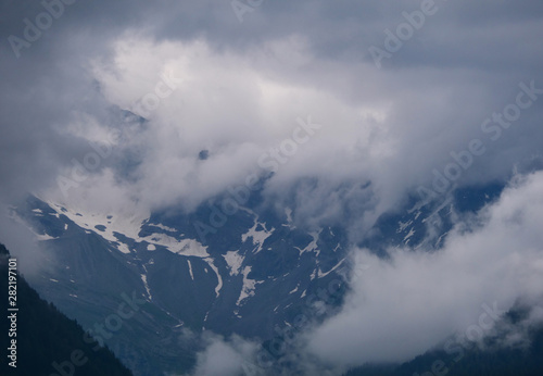 Alps mountains in rainy season trekking and green chill atmosphere