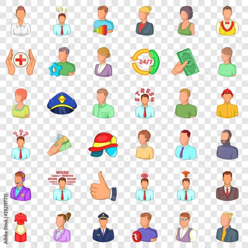 Person icons set. Cartoon style of 36 person vector icons for web for any design