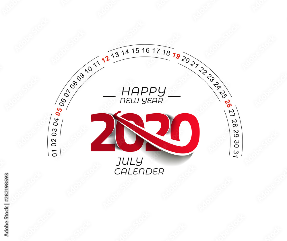 Happy new year 2019 July Calendar - New Year Holiday design elements for holiday cards