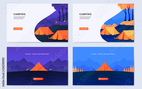 Modern flat outdoor camp landing page background