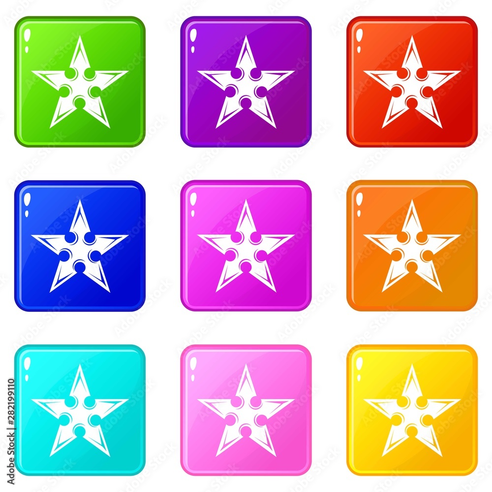 Figure star icons set 9 color collection isolated on white for any design Figure star icons set 9 color collection isolated on white for any design