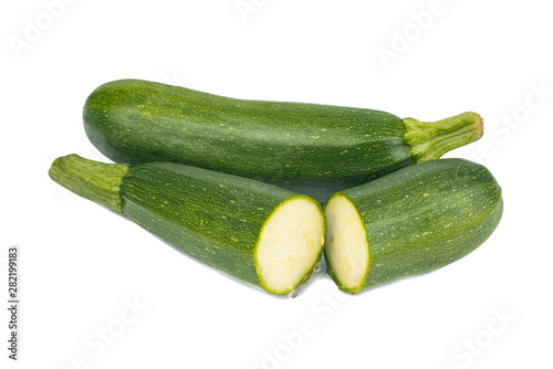 Fresh green Zucchini (Cucurbita pepo var. cylindrica) isolated on white background