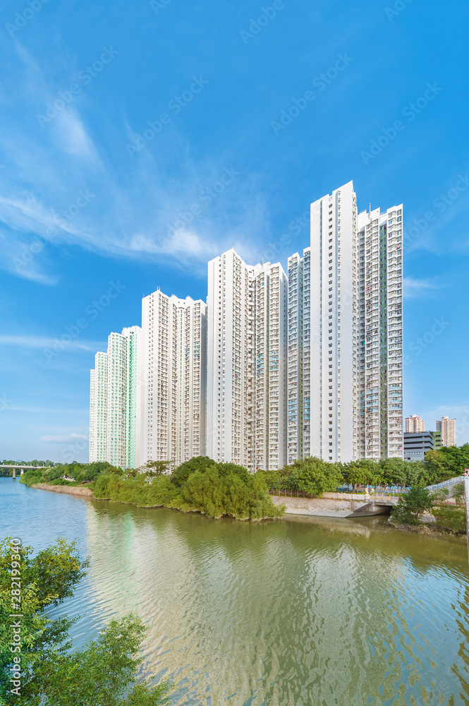 Public estate and river in Hong Kong city