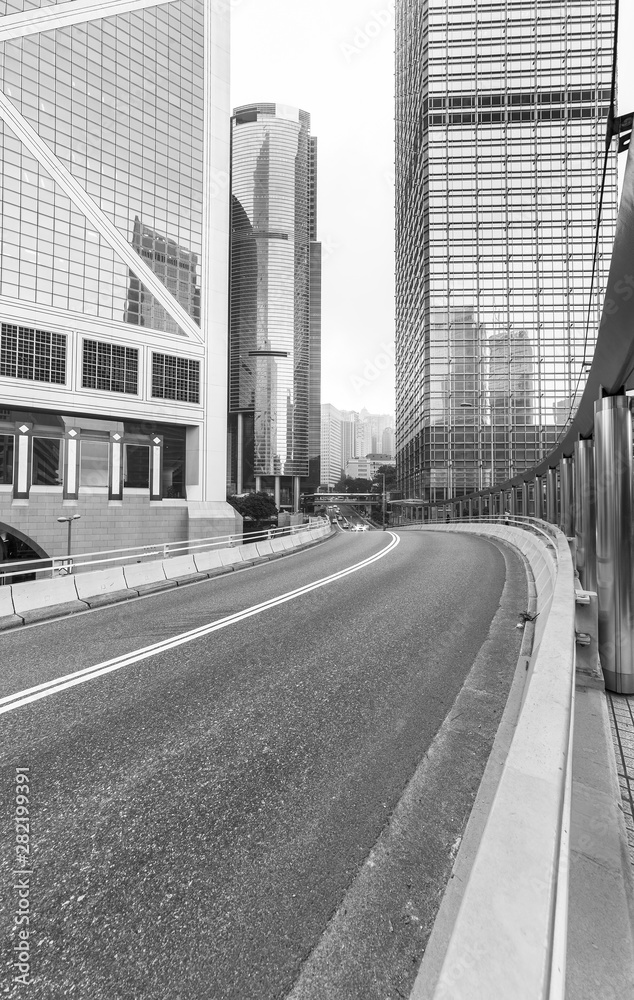 Empty road in downtown of Hong Kong city