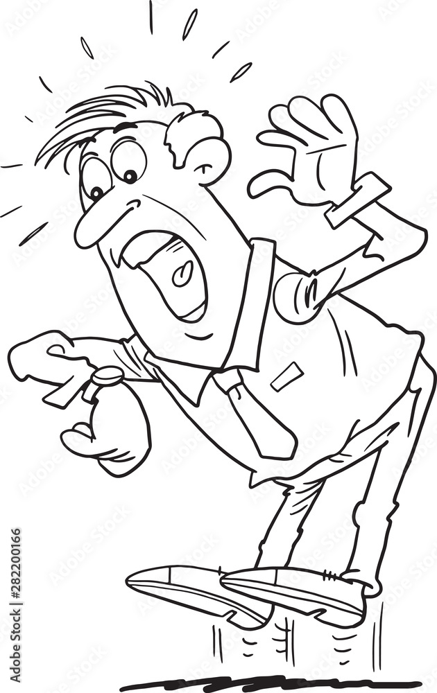 Fototapeta premium Business man looks at his watch, late. Deadline concept.