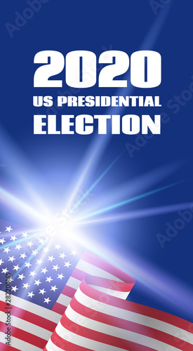 Vertical banner for 2020 US Presidential Election. With USA flag