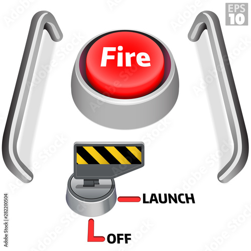 Launch control center with big red push button, security launch key engaged and push button guard for the fire switch.