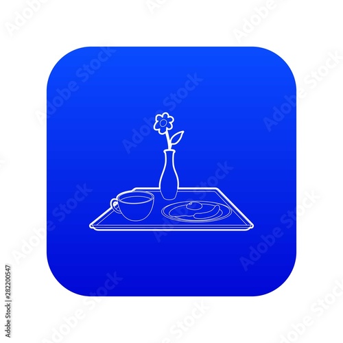 Breakfast in bed icon blue vector isolated on white background