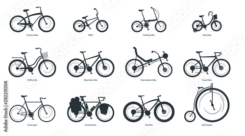 Bicycle types silhouette illustration set