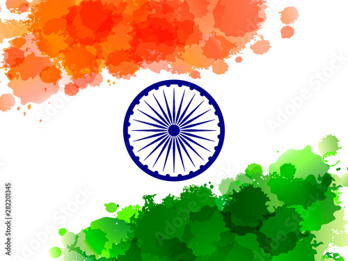 Creative abstract watercolor Indian National flag background. Print for clothes, advertising, poster, invitation, party, greeting card. Banner for 15th August, Happy Independence Day celebration.