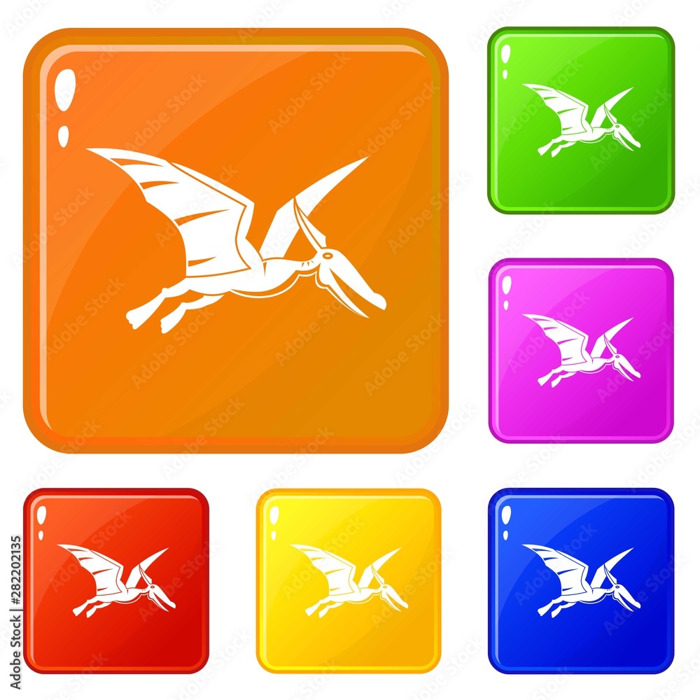 Pterosaurs dinosaur icons set collection vector 6 color isolated on white background