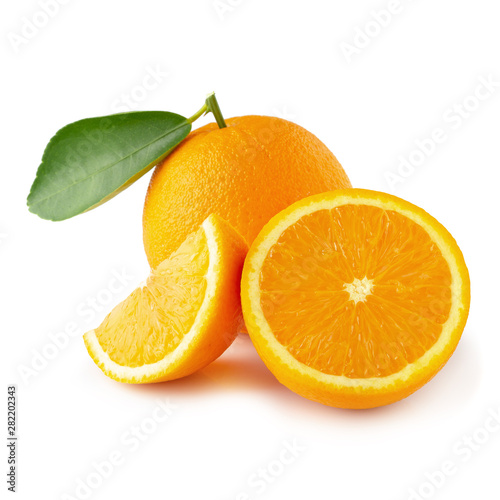 Fresh Sliced       oranges and Orange fruit isolated on white background