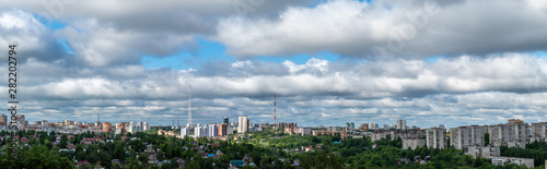 Before us is a panorama of the Central part of Motovilikha district of Perm. Summer morning  low Cumulus clouds. June