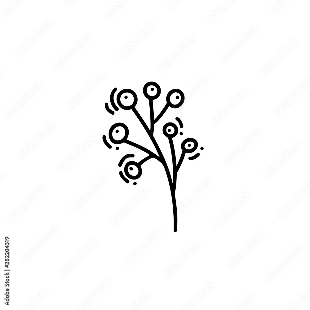 Vector monoline illustration branch with berries natural icon. Black logo for eco design with place for your text