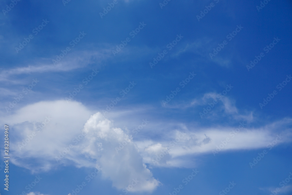 Clear blue sky with white cloud background in sunshine day