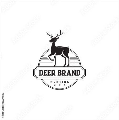 Deer Logo silhouette Retro Hipster Vintage template. Horns, antelopes, elk, moose, Cervinae,muntjac, fallow deer, chital, Capreolinae, reindeer, chevrotains, Ruminantia Logo Design Illustration.