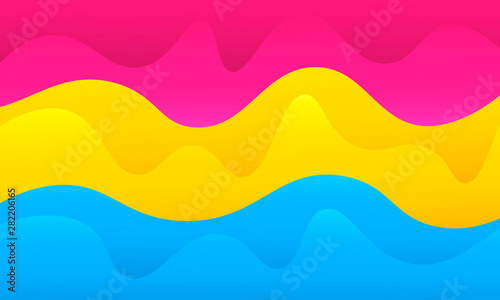 Pansexual flag sign. Abstract colorful liquid wavy background.