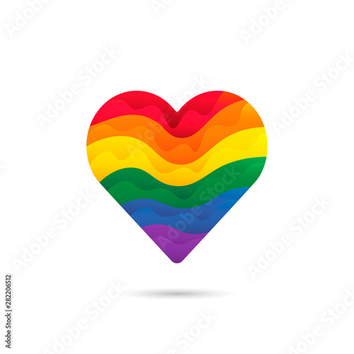 LGBT flag in heart sign. Lesbians, gays, bisexuals, transgenders pride.
