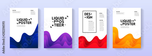 Dynamic posters set with liquid fluid shapes. A4 size abstract layered gradient background illustrations for brochure, banner, print, flayer, card. photo