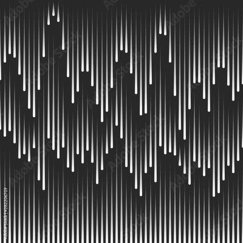 Effect flowing drops white liquid, creative design striped background, imposition layers gradient vertical rectilinear parallel straight lines. Abstract view night city with buildings and skyscrapers.
