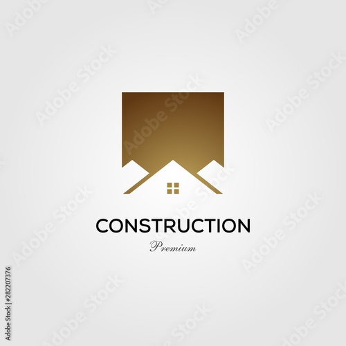 gold construction house home roof logo vector icon