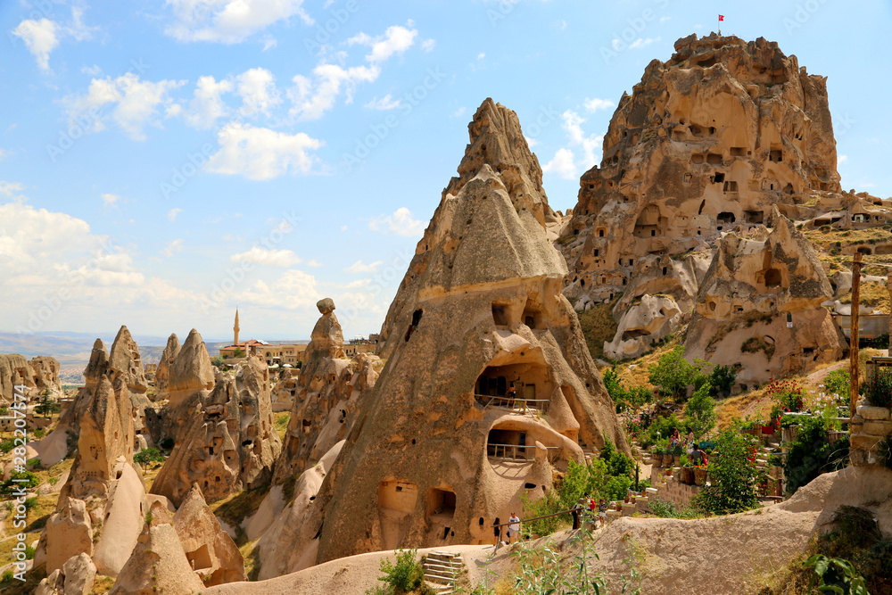 Beautiful panoramic view of pink valley  in Cappadocia. Free lifestyle. Cappadocia region of Turkey, Asia. Traveling concept background.