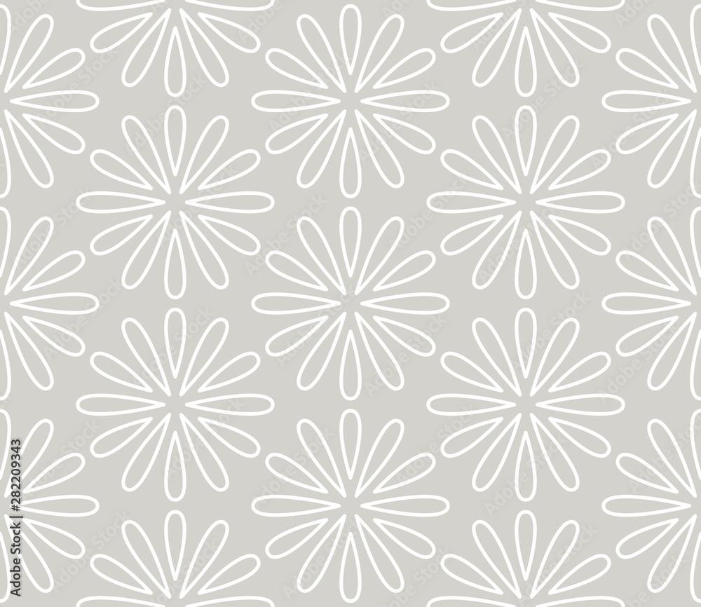 Abstract simple geometric vector seamless pattern with white line floral texture on grey background. Light gray modern wallpaper, bright tile backdrop, monochrome graphic element Abstract simple geometric vector seamless pattern with white line floral texture on grey background. Light gray modern wallpaper, bright tile backdrop, monochrome graphic element