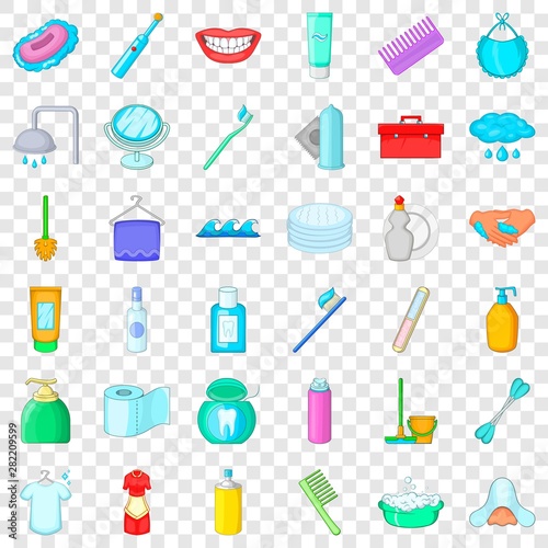 Cleaning icons set. Cartoon style of 36 cleaning vector icons for web for any design