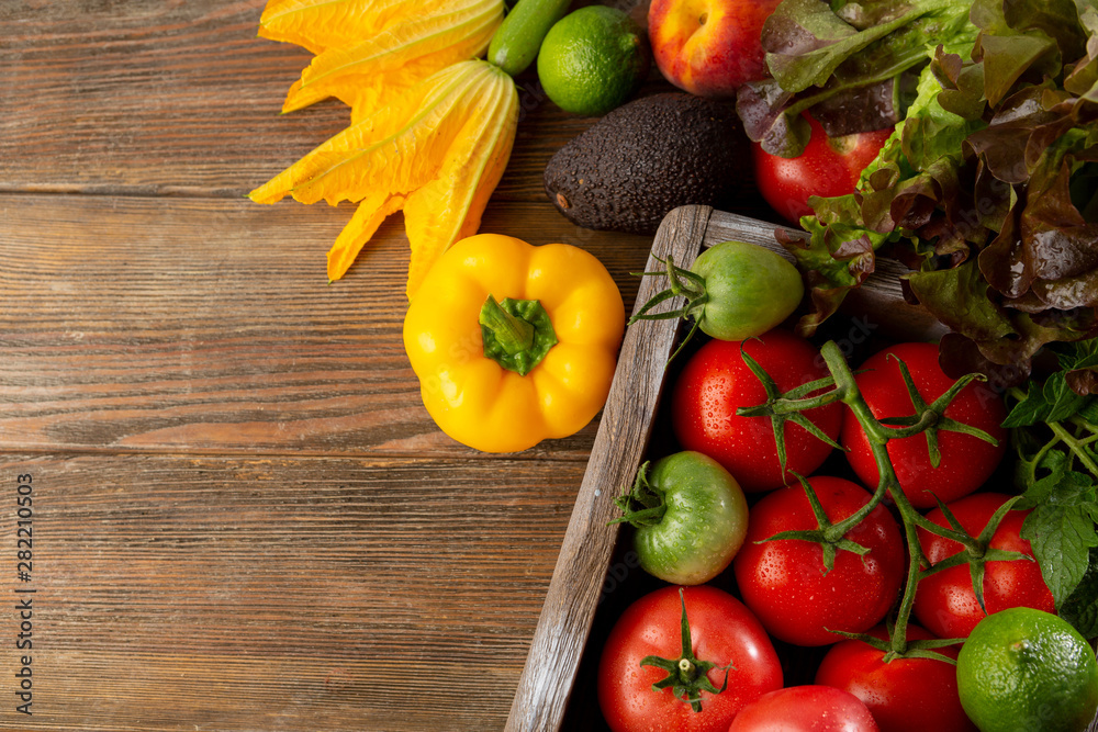 Set of fresh local vegetables and copy space