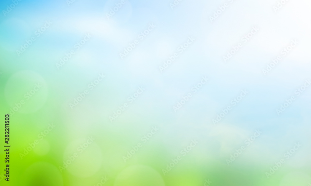 World Environment Day concept: Abstract blurred beautiful green and blue sky  background - obrazy, fototapety, plakaty 