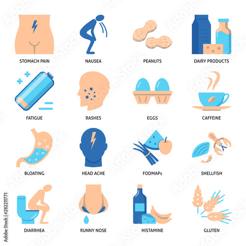 Food intolerance icon set in flat style