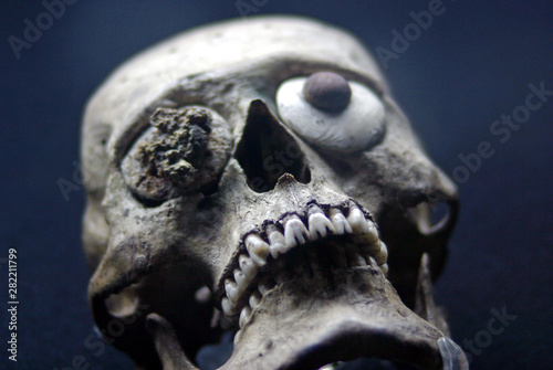 Museum Templo Major Mexico City Tenochtitlan. Skull. Halloween mask. Aztecs culture. Bones. © A