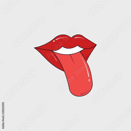 Vector illustration of red female lips with tongue hanging out