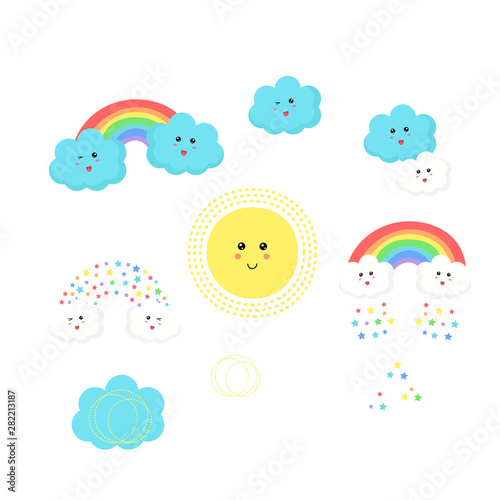 Cute stamps, clouds star sun ray cartoon icons Stock Vector by ©stockgiu  354350366