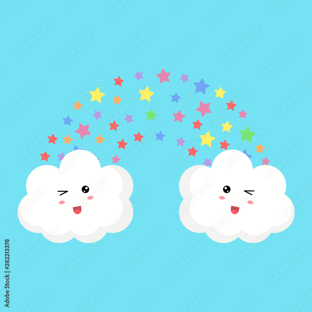 Cute clouds and stars drawing vector illustration isolated on white background