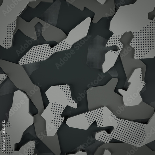 3D Fototapete Schwarz-Weiß - Fototapete Dark grey camouflage pattern 3D illustration.