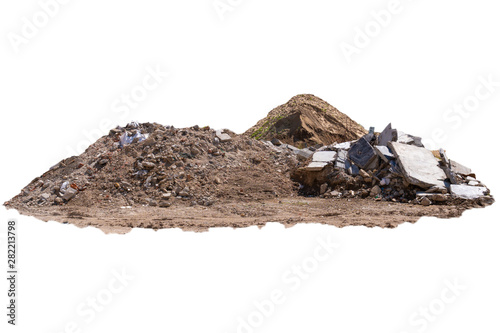 Construction waste, concrete debris from the demolition, road, construction sites. Isolated on white background