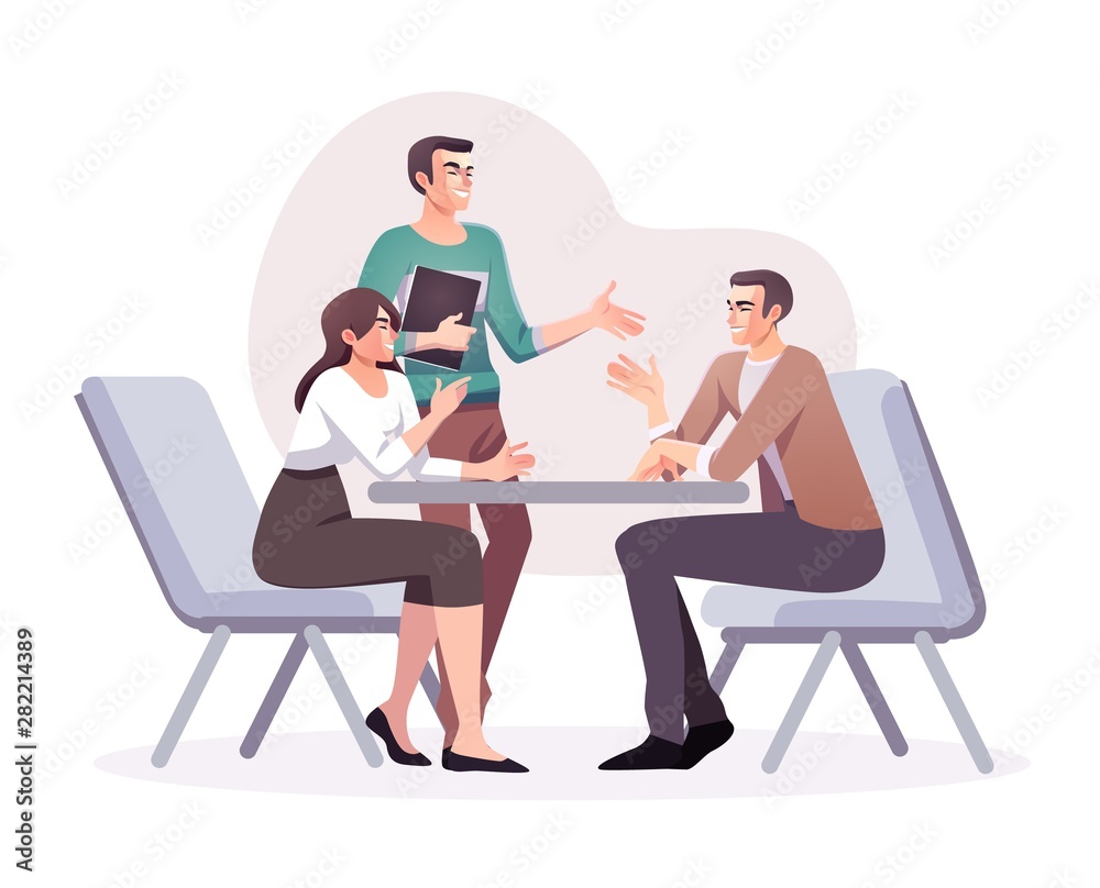 Flat style business people characters in workplace. Male and female persons in office room. Businessman and businesswoman at work place. Casual business concept illustration Flat style business people characters in workplace. Male and female persons in office room. Businessman and businesswoman at work place. Casual business concept illustration