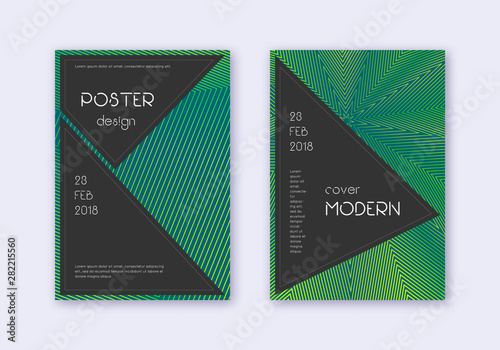 Black cover design template set. Green abstract li