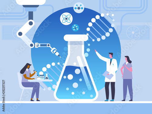Biotechnology, lab study flat vector illustration